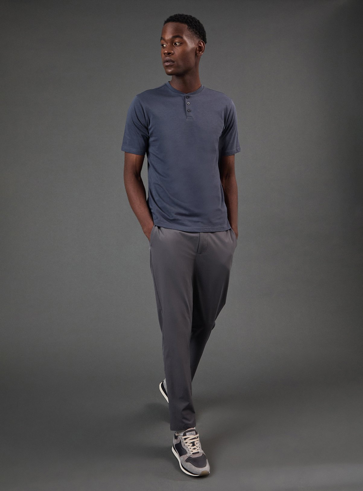 BURTON Dark Blue Grandad Neck T-Shirt M - Image 1 thumbnail